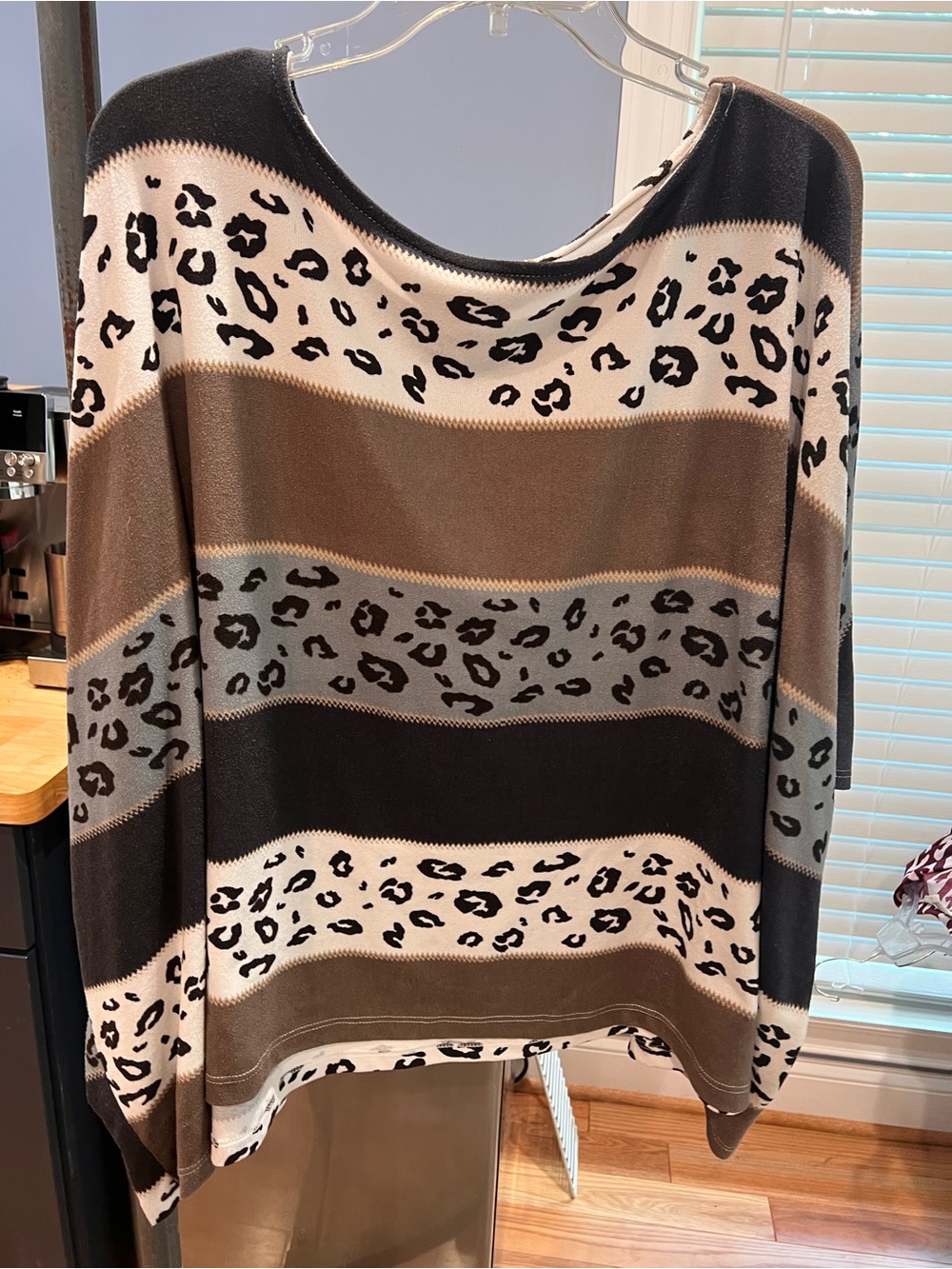 ODDY Black, White, Brown Leopard Stripe Tunic Top